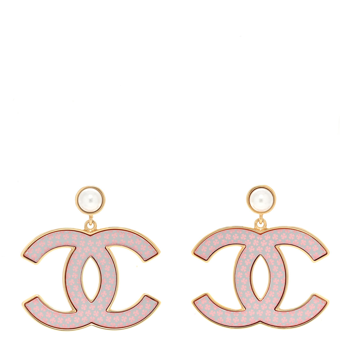 Chanel Mirror Pearl CC Drop Earrings Gold Pink 1 of 6