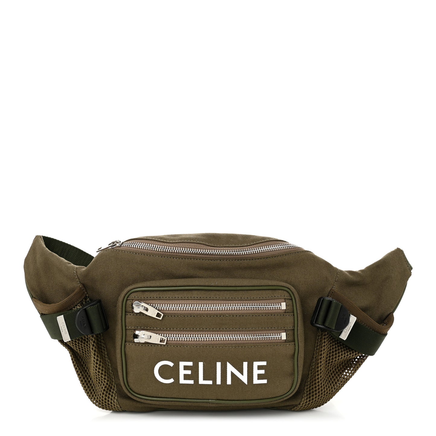 Celine Cotton Gabardine Logo Print Trekking Belt Bag Khaki 1649849
