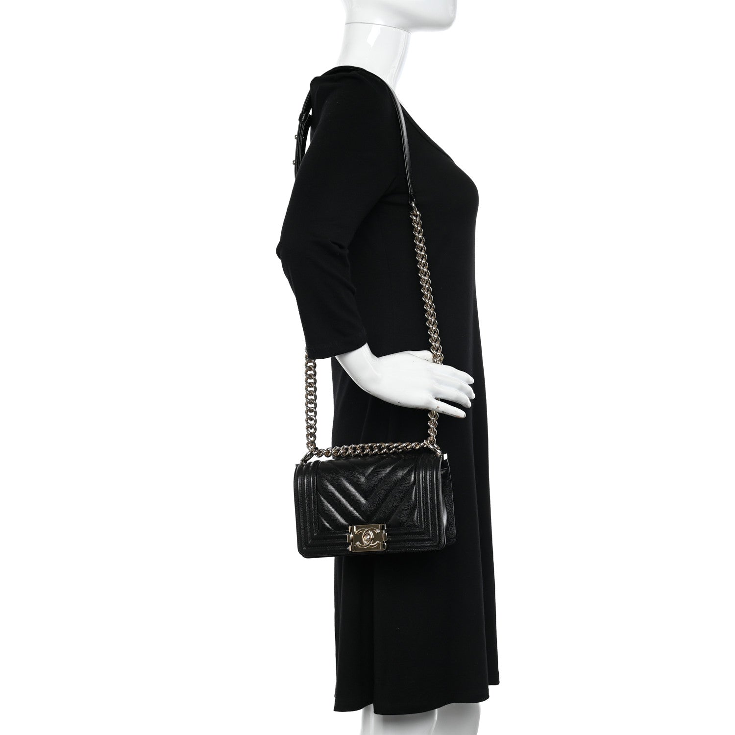 Chanel Caviar Chevron Quilted Small Boy Flap Black 2 of 12