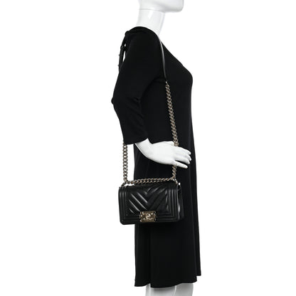 Chanel Caviar Chevron Quilted Small Boy Flap Black 2 of 12