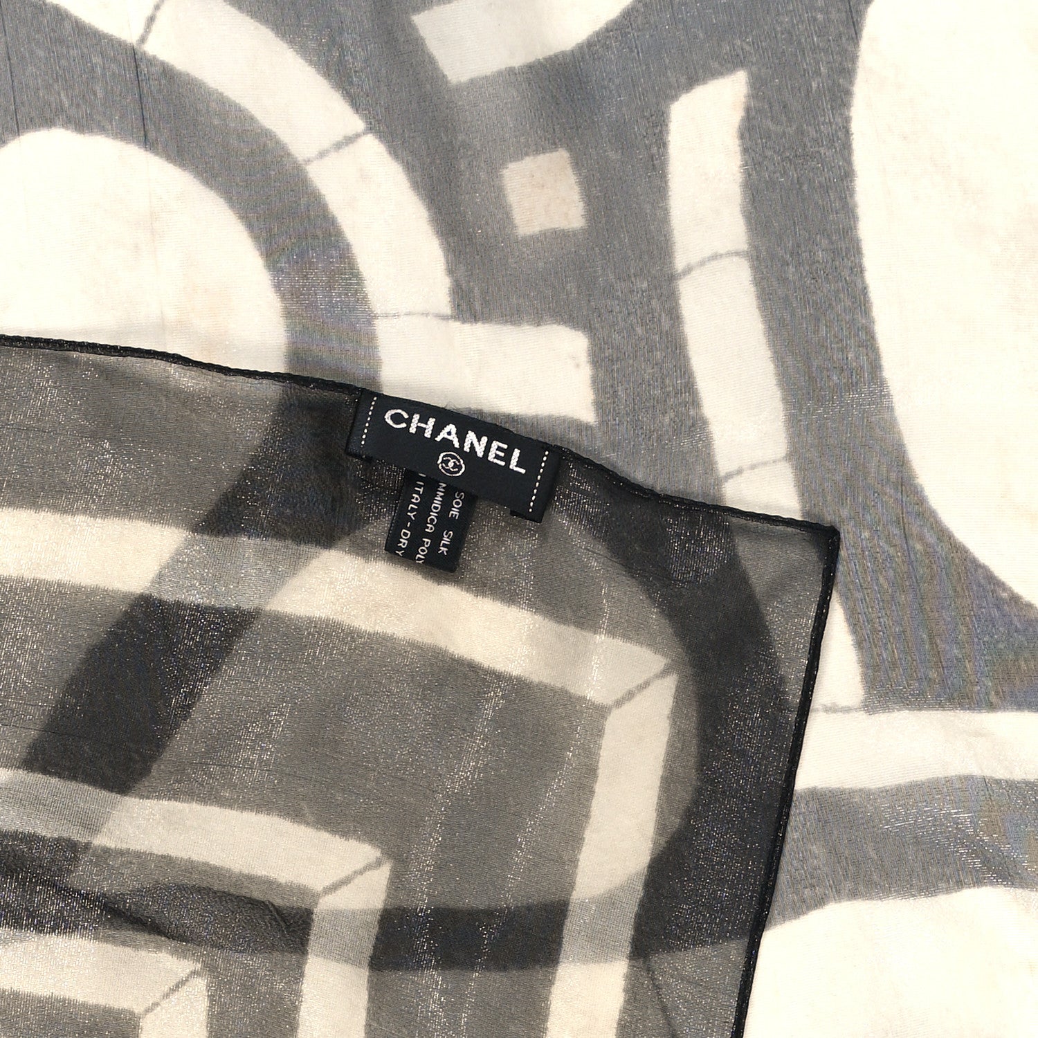 Chanel Metallic Silk Polyamide Geometric Square Scarf White Grey 2 of 3
