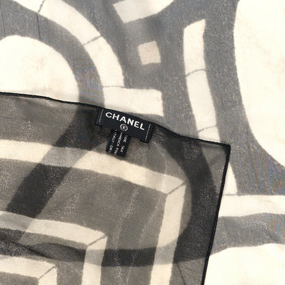 Chanel Metallic Silk Polyamide Geometric Square Scarf White Grey 2 of 3