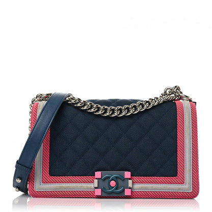 Chanel Canvas Quilted Medium Fluo Boy Flap Dark Navy Fuchsia Grey 1 of 20