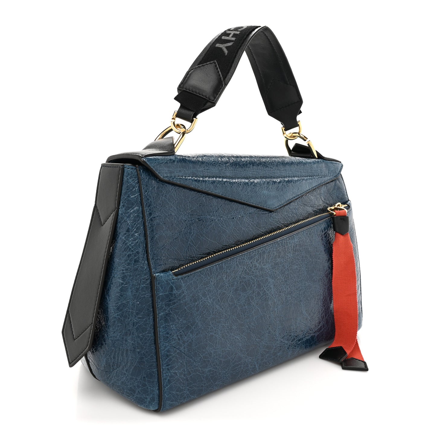 Creased Patent Calfskin Medium ID Flap Oil Blue