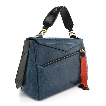 Givenchy Creased Patent Calfskin Medium ID Flap Oil Blue 3 of 10