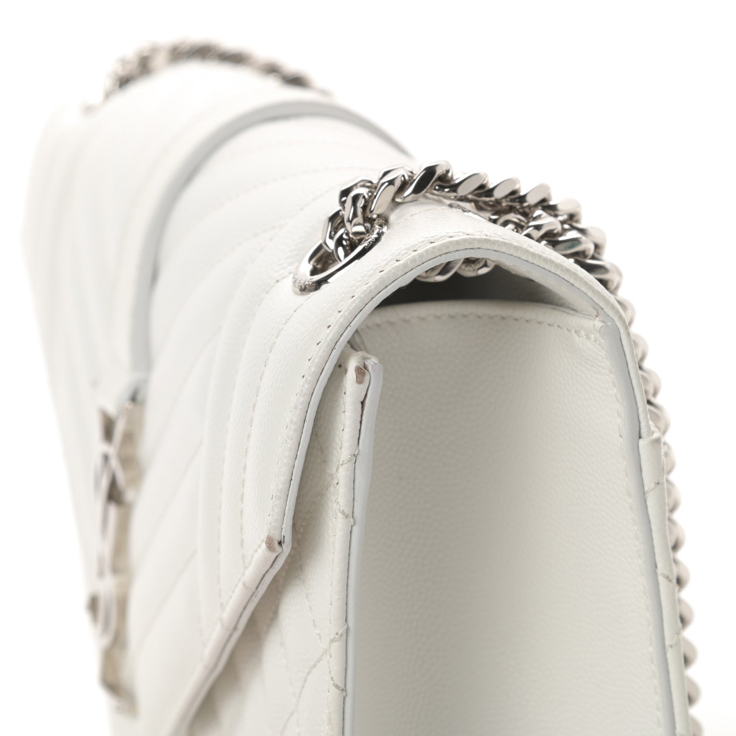 Saint Laurent Grain De Poudre Textured Mixed Matelasse Medium Triquilt Monogram Satchel Blanc Vintage 16 of 21
