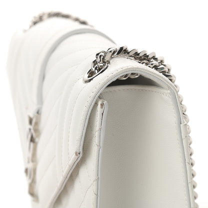 Saint Laurent Grain De Poudre Textured Mixed Matelasse Medium Triquilt Monogram Satchel Blanc Vintage 16 of 21