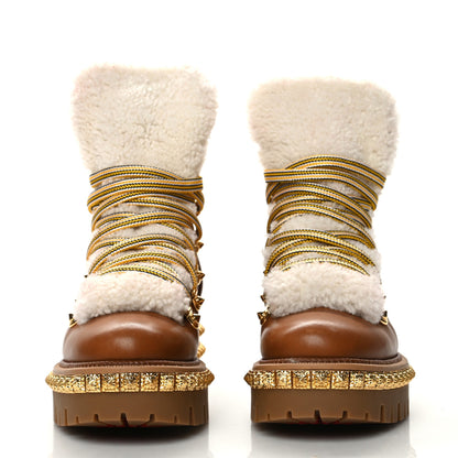 Christian Louboutin Calfskin Studded Shearling Yeti Donna Boots 36.5 Natural 2 of 6