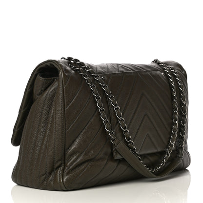Chanel Calfskin Chevron Quilted XXL Travel Flap Bag Khaki 2 of 14