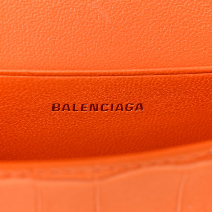 Balenciaga Shiny Calfskin Crocodile Embossed Hourglass Top Handle Bag Mini Orange 10 of 31