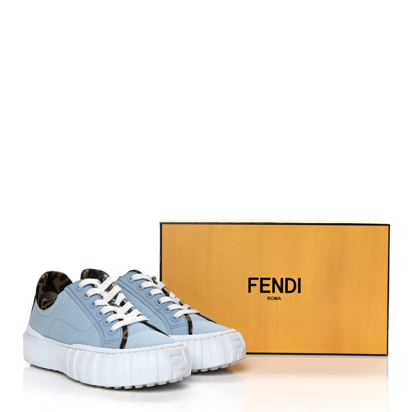 Canvas Lycra TPU FF Womens Fendi Force Low Top Sneakers 37 Sky Tobacco Black