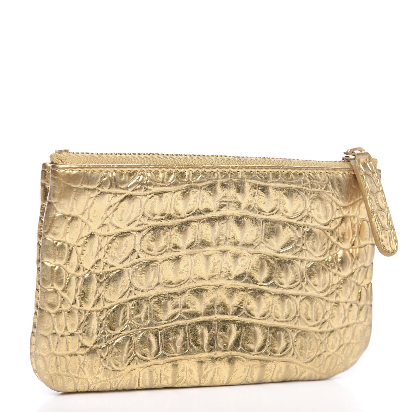 Metallic Calfskin Crocodile Embossed Cocodile Cosmetic Case Gold