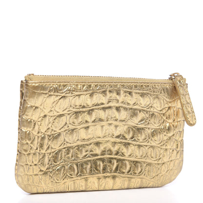 Chanel Metallic Calfskin Crocodile Embossed Cocodile Cosmetic Case Gold 2 of 7