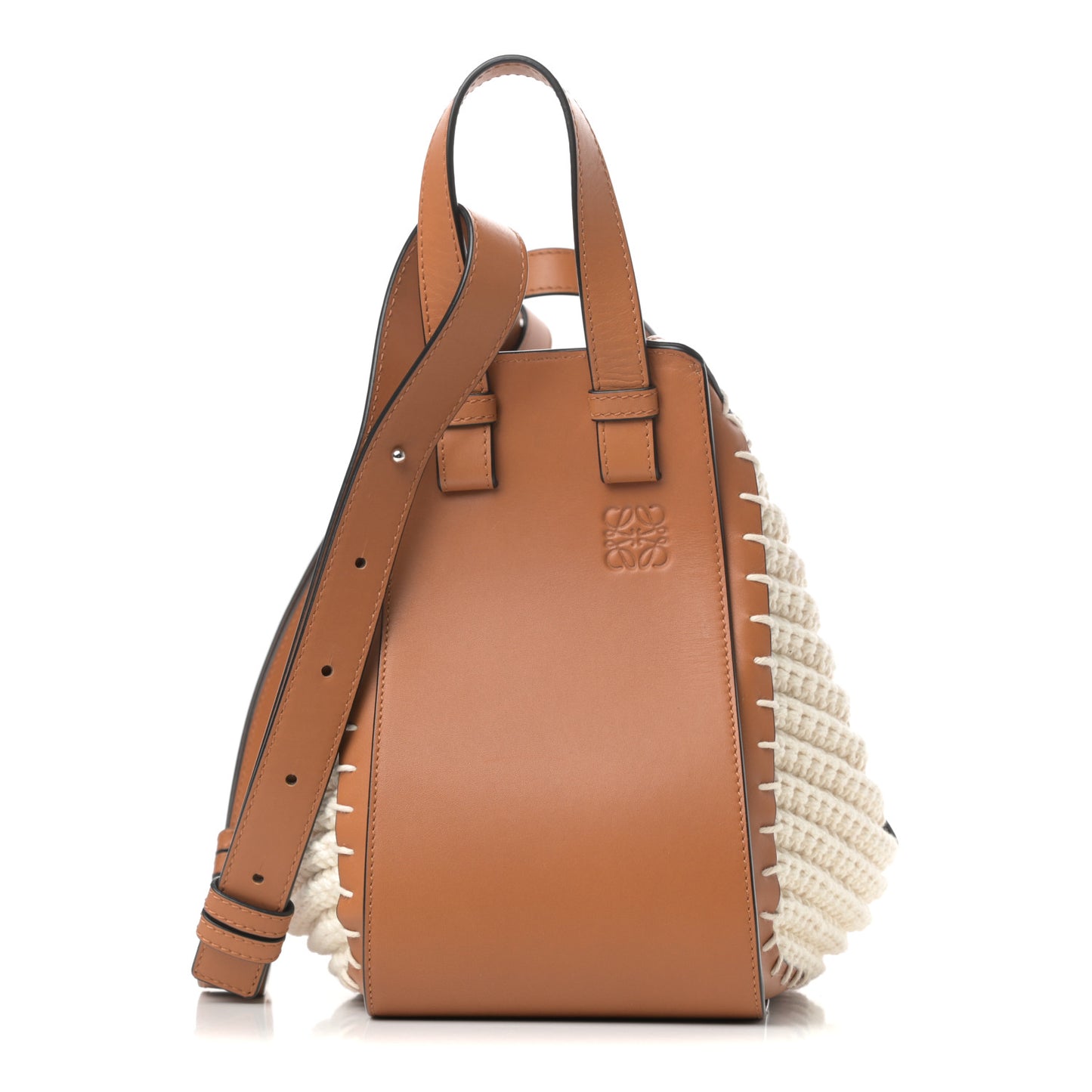 Calfskin Crochet Small Hammock Shoulder Bag Tan Natural