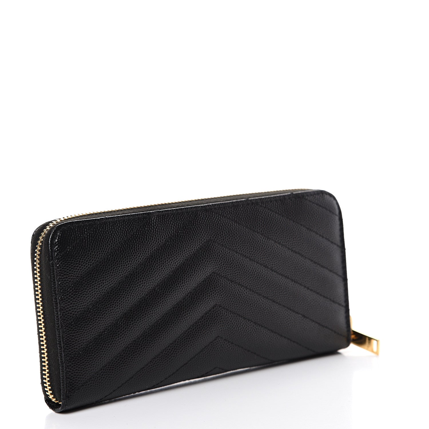 Saint Laurent Grain De Poudre Matelasse Chevron Monogram Zip Around Wallet Black 2 of 6