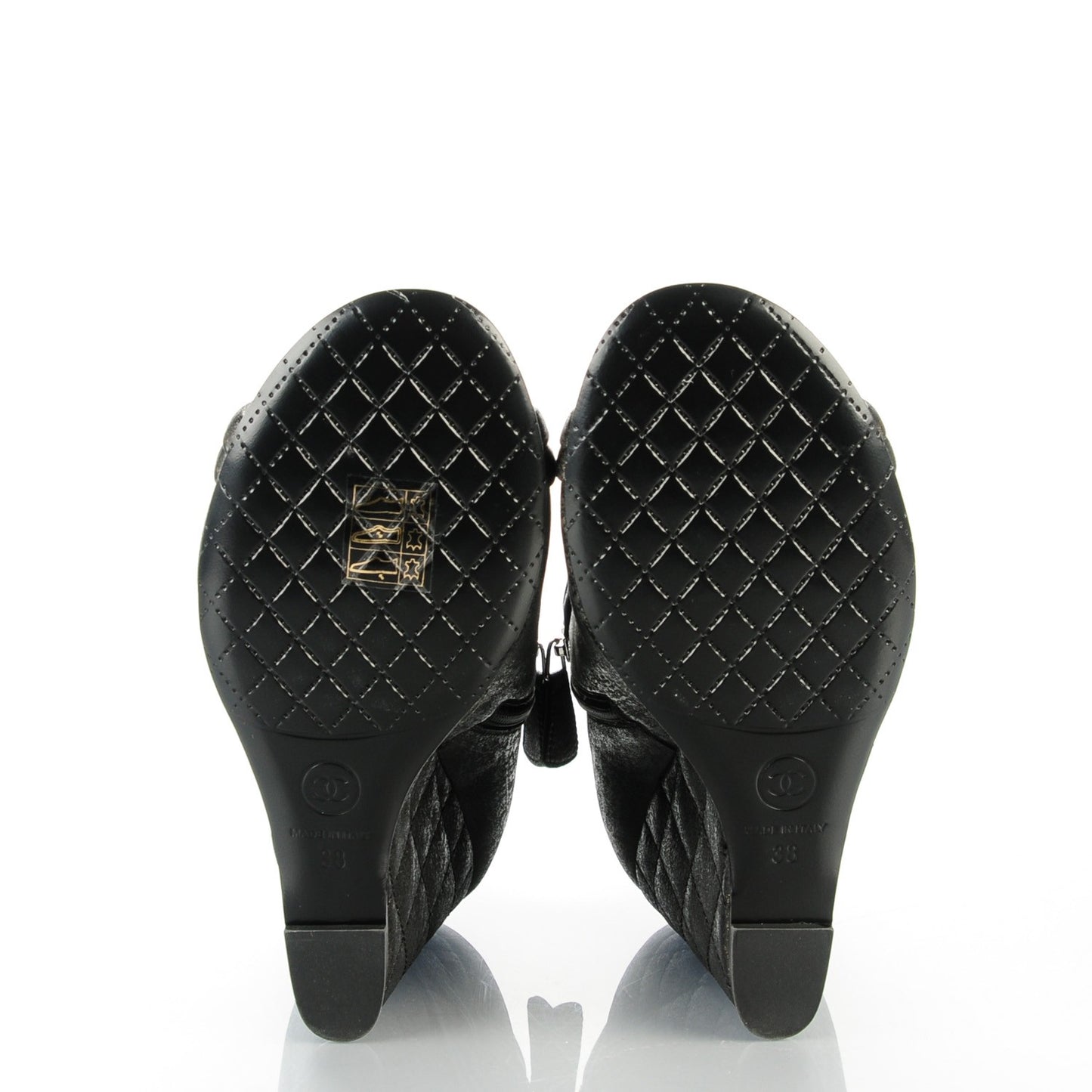 Fantasy Lambskin Peep Toe Short Boots 38 Black Gold