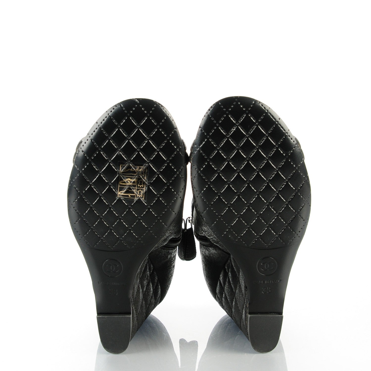 Chanel Fantasy Lambskin Peep Toe Short Boots 38 Black Gold 6 of 9