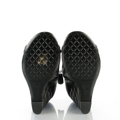 Chanel Fantasy Lambskin Peep Toe Short Boots 38 Black Gold 6 of 9