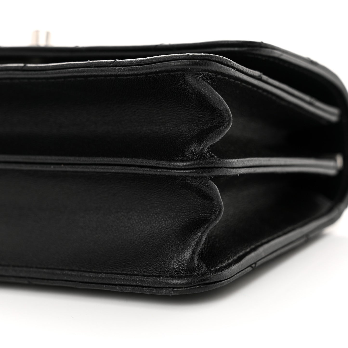 Lambskin Quilted Metal Top Handle Crossbody Flap Black