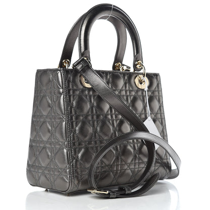 Christian Dior Metallic Calfskin Cannage Medium Lady Dior Gunmetal Grey 3 of 11