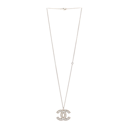 Chanel Metal Quilted CC Pendant Necklace Gold White 3 of 4