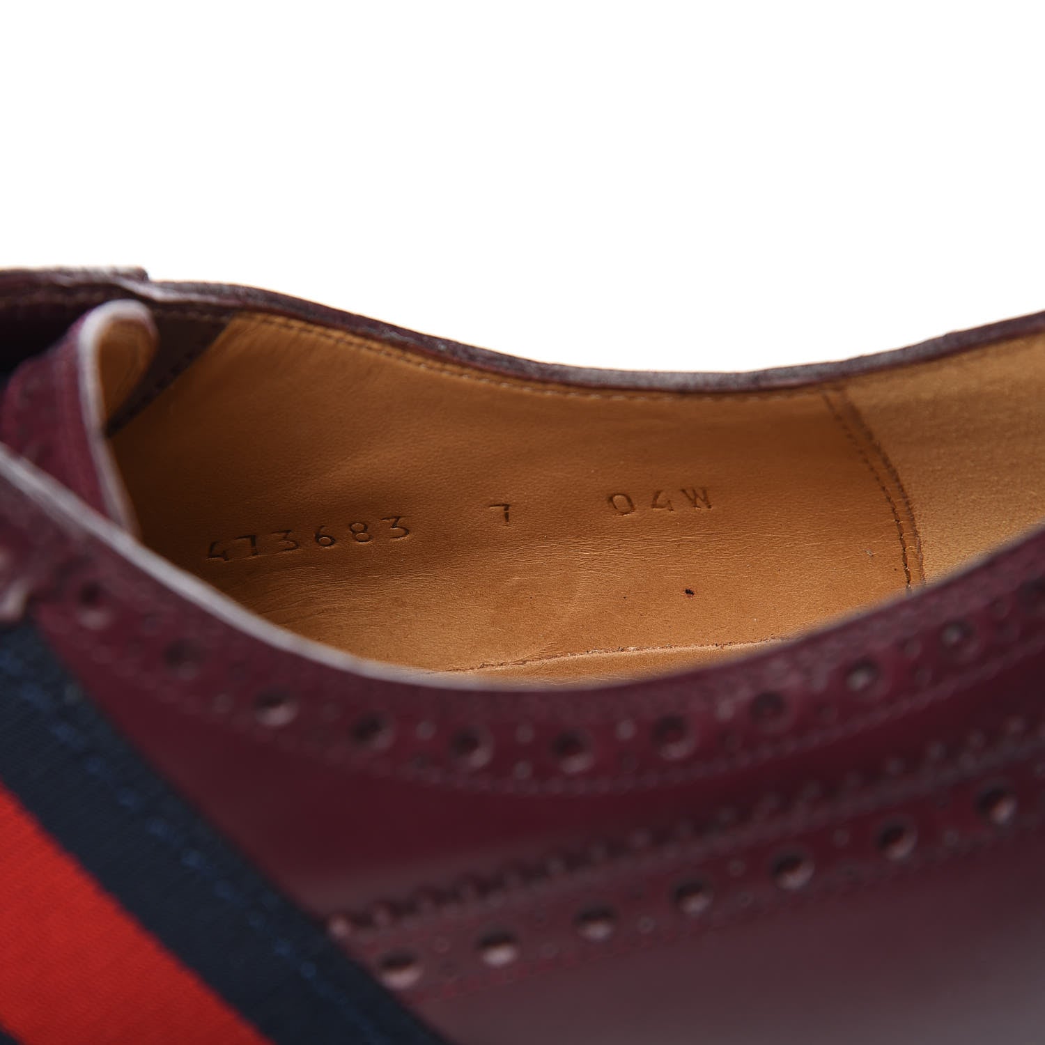 Gucci Calfskin Web Bee Embroidered Mens Slip-On Brogue Wingtip Derby Shoes 7 Bordeaux 8 of 9