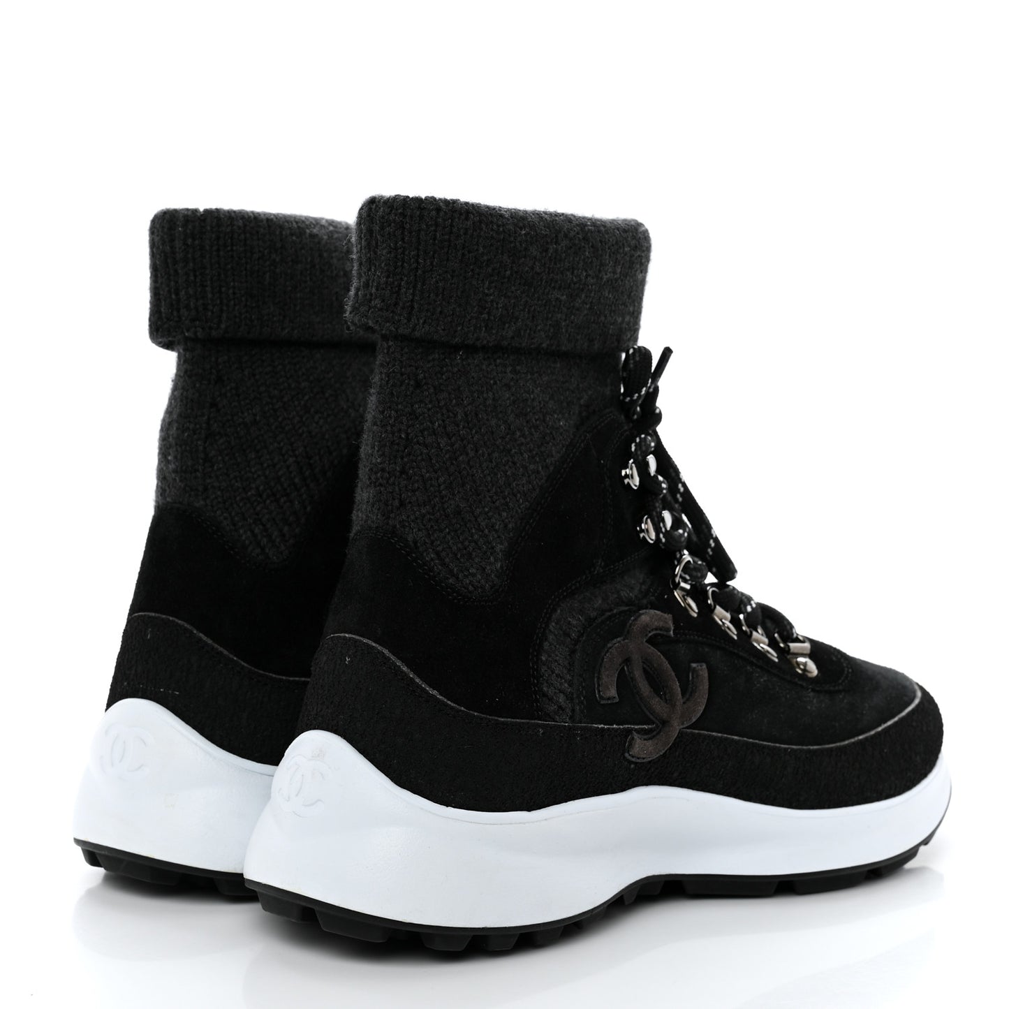 Suede Calfskin Knit CC Sneakers 40 Black Dark Gray