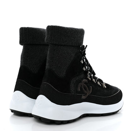 Chanel Suede Calfskin Knit CC Sneakers 40 Black Dark Gray 4 of 8