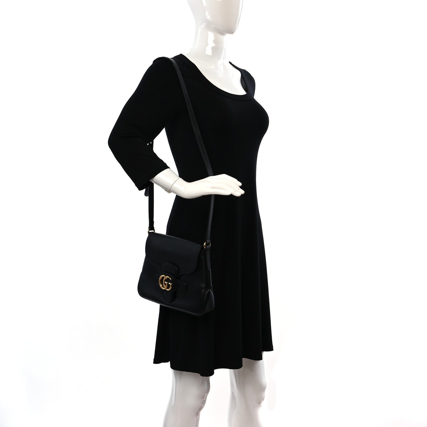 New Sakai Calfskin Lux Small Dahlia Messenger Shoulder Bag Black