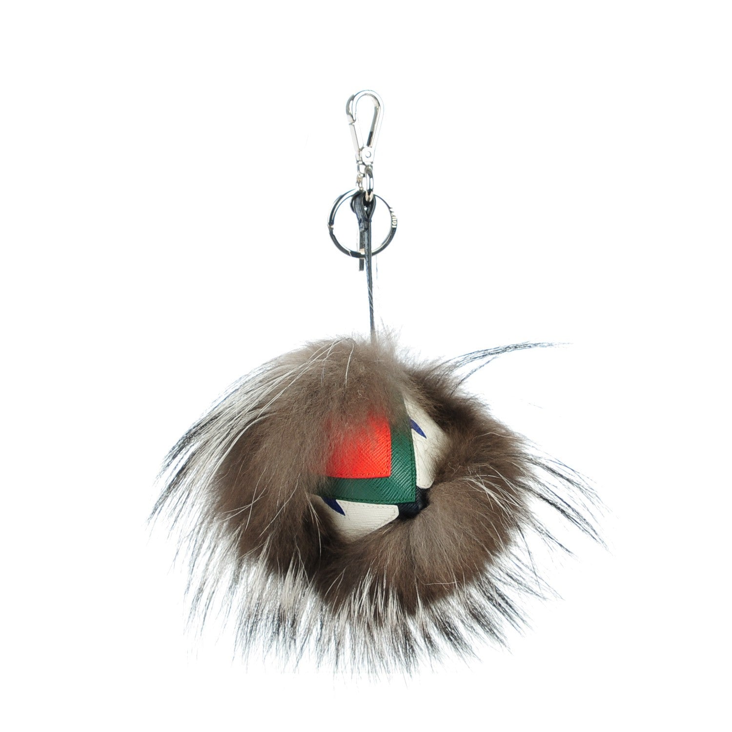 Fendi Silver Fox Fur Vitello Elite Monster Bag Bug Cube Charm Multicolor 1 of 5