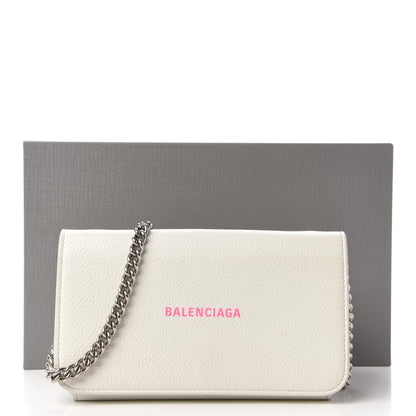 Balenciaga Grained Calfskin Logo Cash Phone Holder Wallet On Chain White Fluo Pink 10 of 10