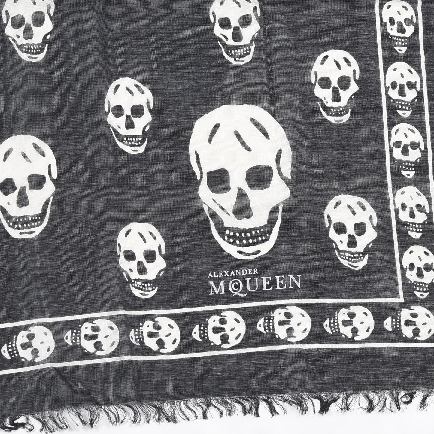 Silk Chiffon Skull Scarf Black Ivory