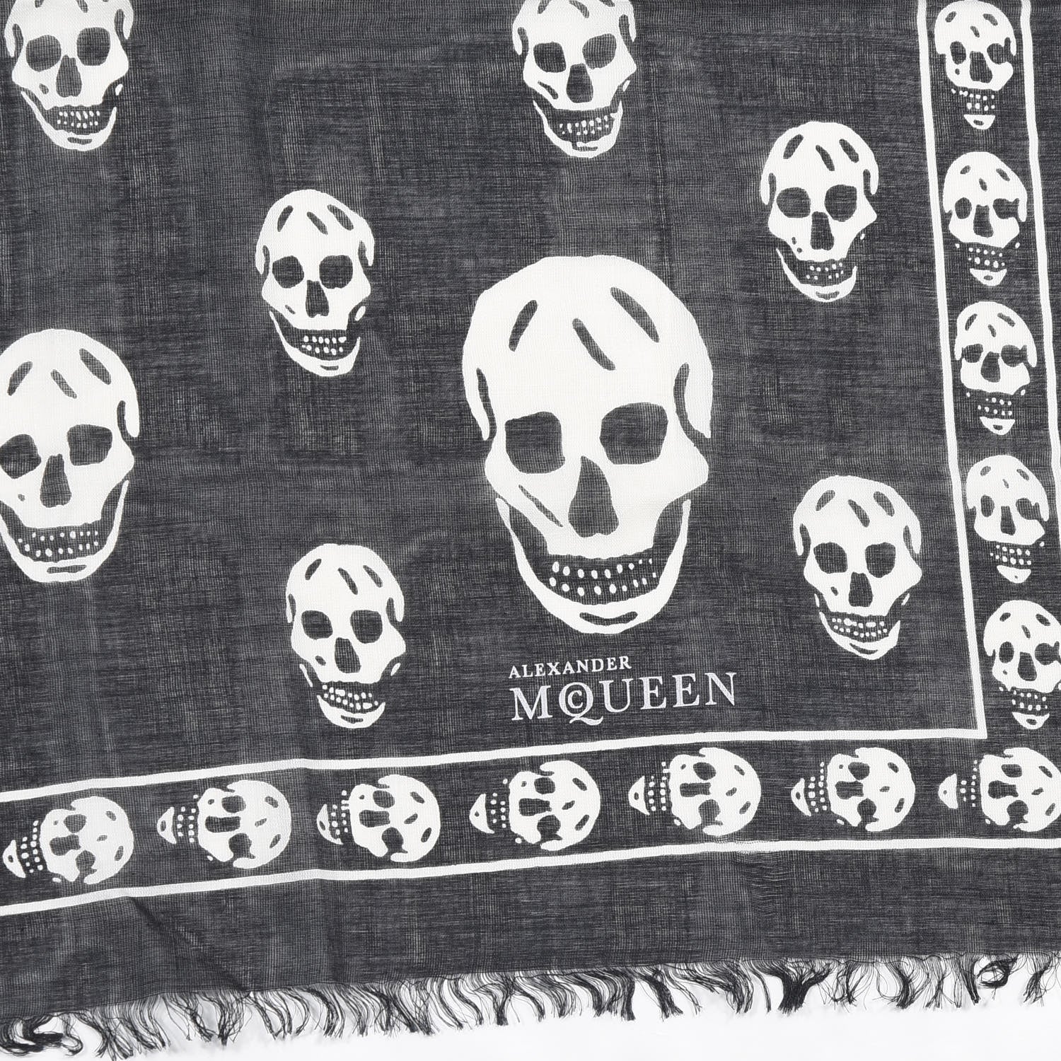 Alexander McQueen Silk Chiffon Skull Scarf Black Ivory 4 of 4