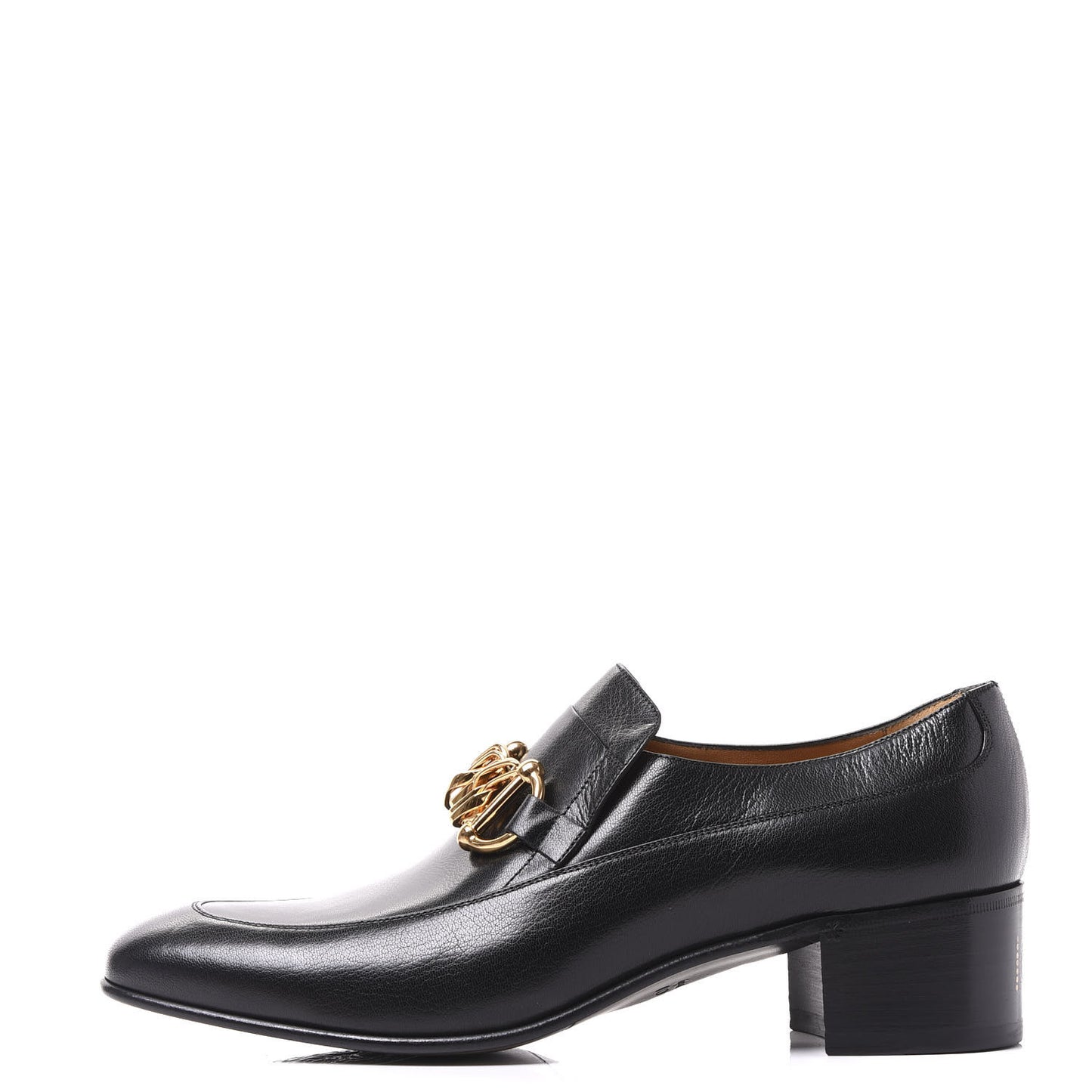 Goatskin Mens Chain Mid Heel Loafers 9.5 Black