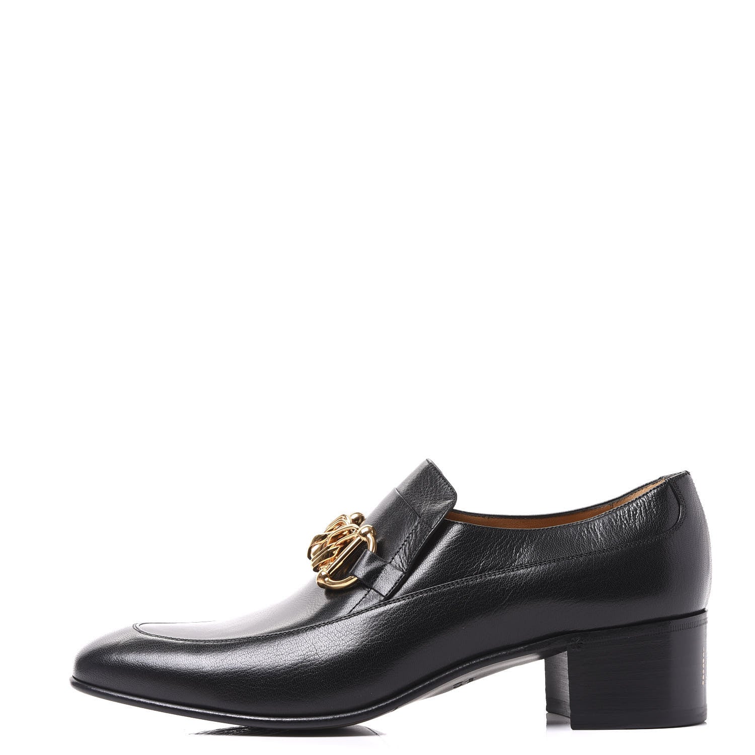 Gucci Goatskin Mens Chain Mid Heel Loafers 9.5 Black 1 of 9