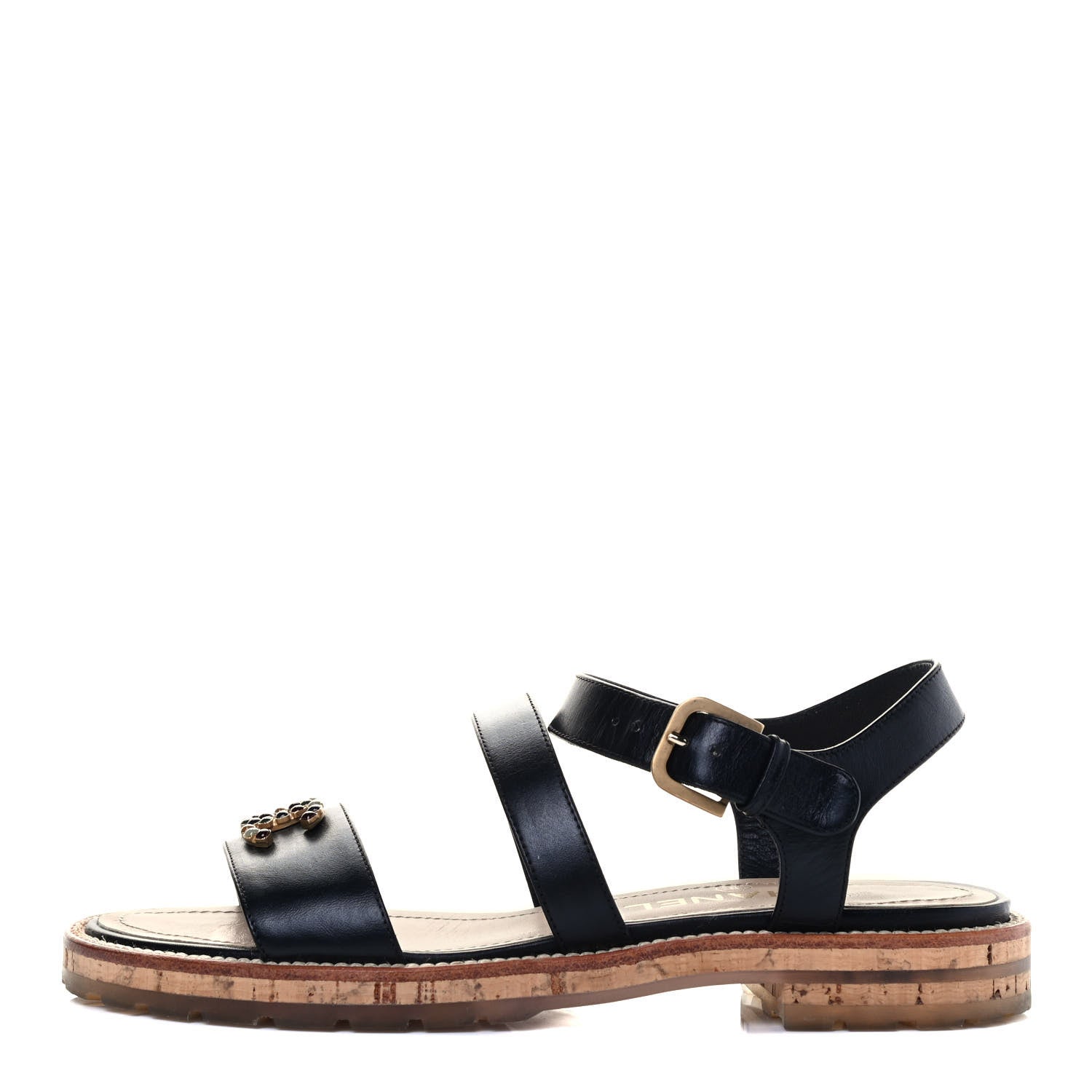 Chanel Lambskin Cork Gripoix CC Sandals 36.5 Black 1 of 7