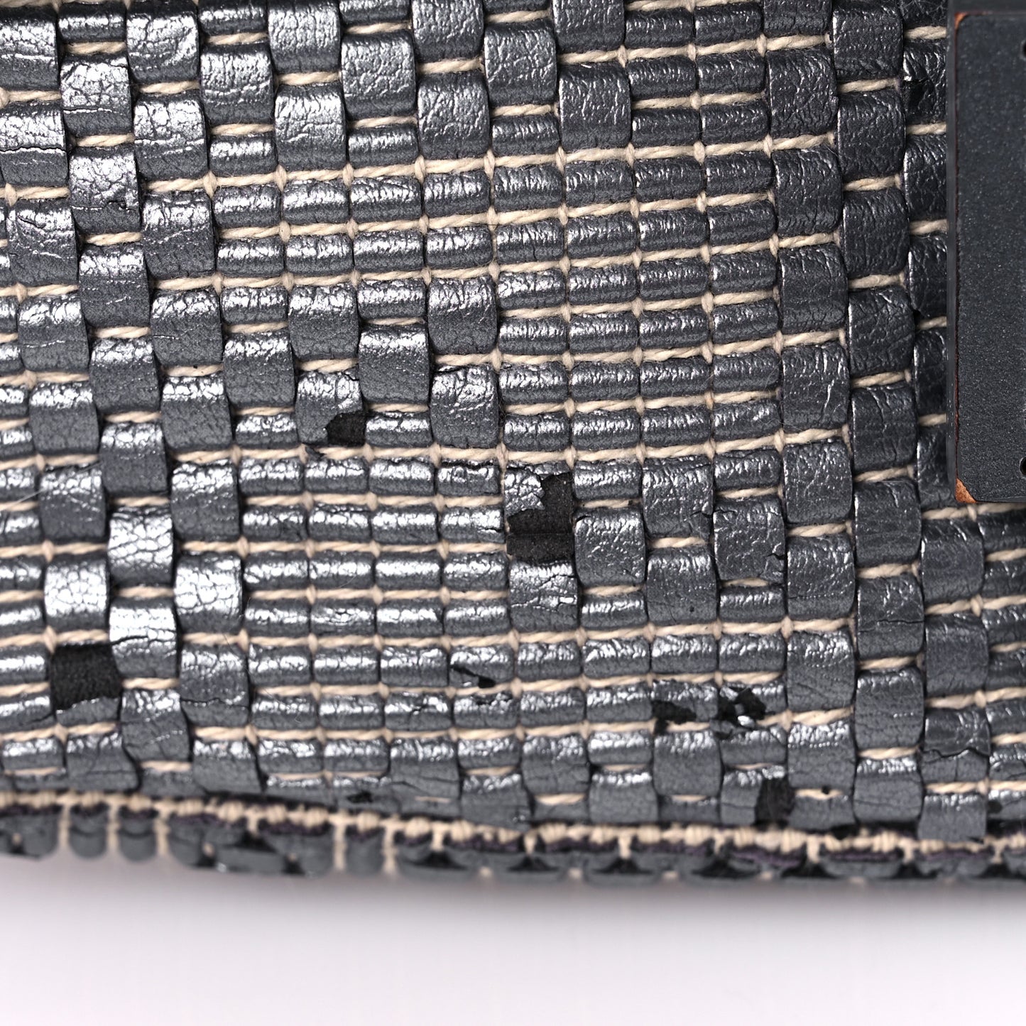 Metallic Lambskin Woven Baguette Grey