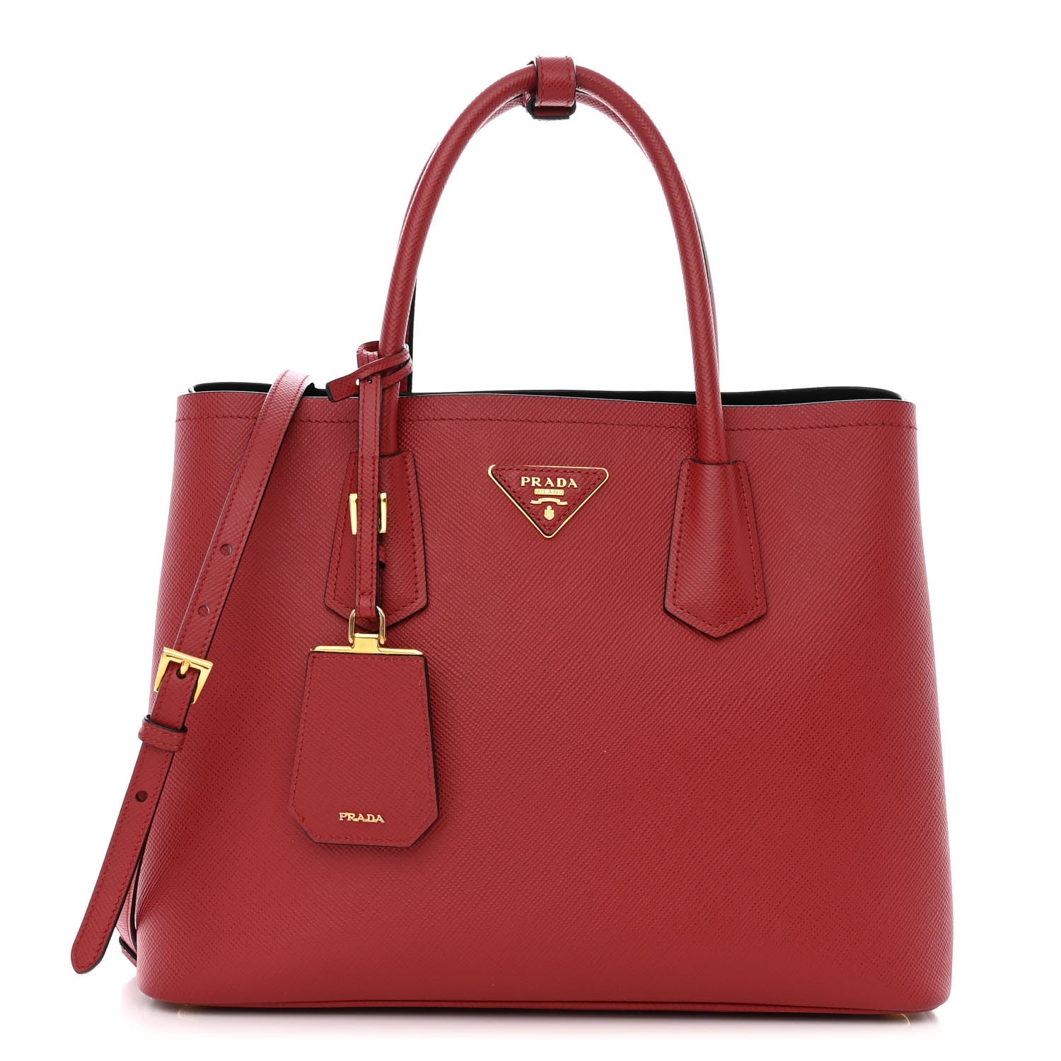 Prada Saffiano Cuir Medium Double Bag Fuoco 1 of 13
