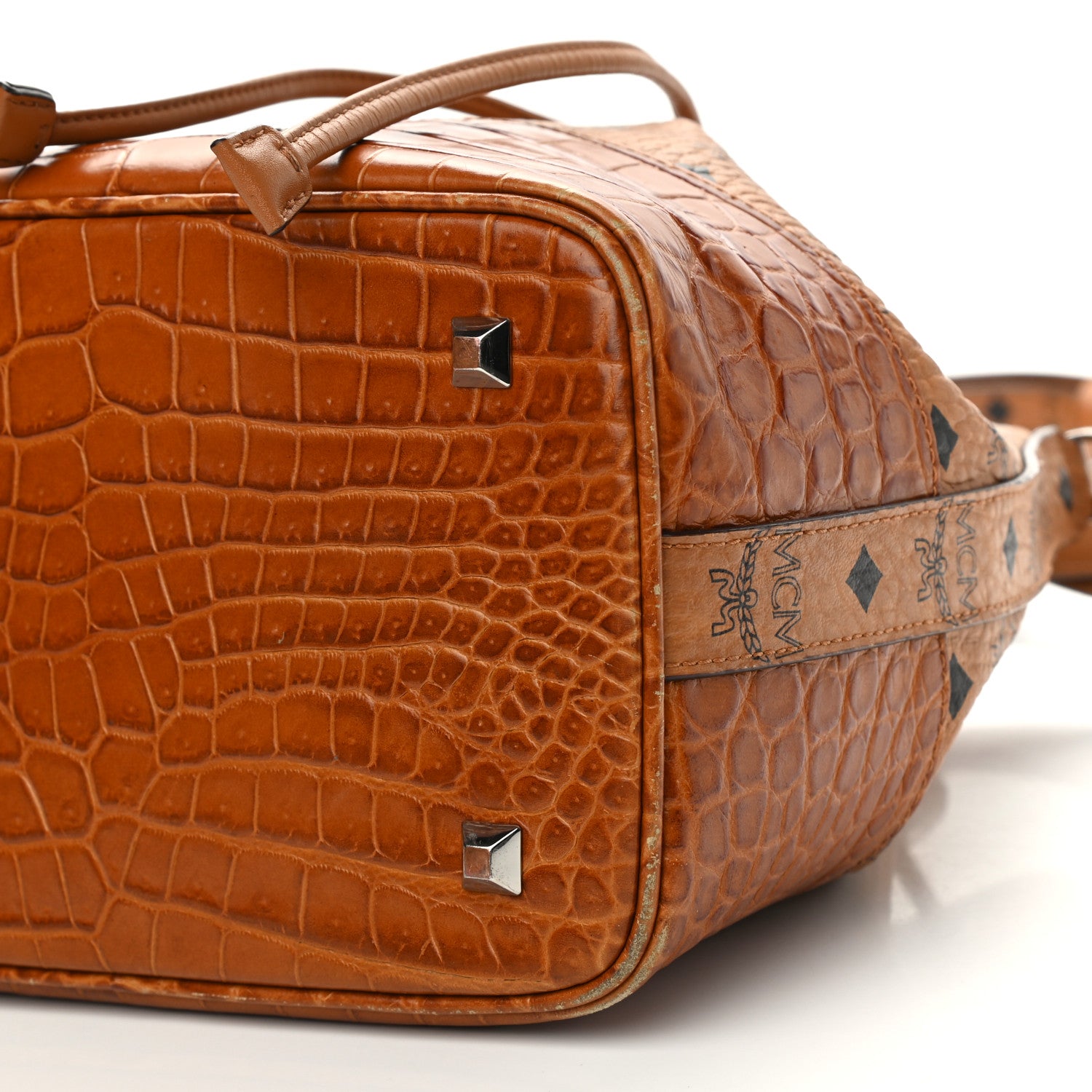 MCM Visetos Crocodile Embossed Geonautic Bucket Bag Cognac 10 of 10