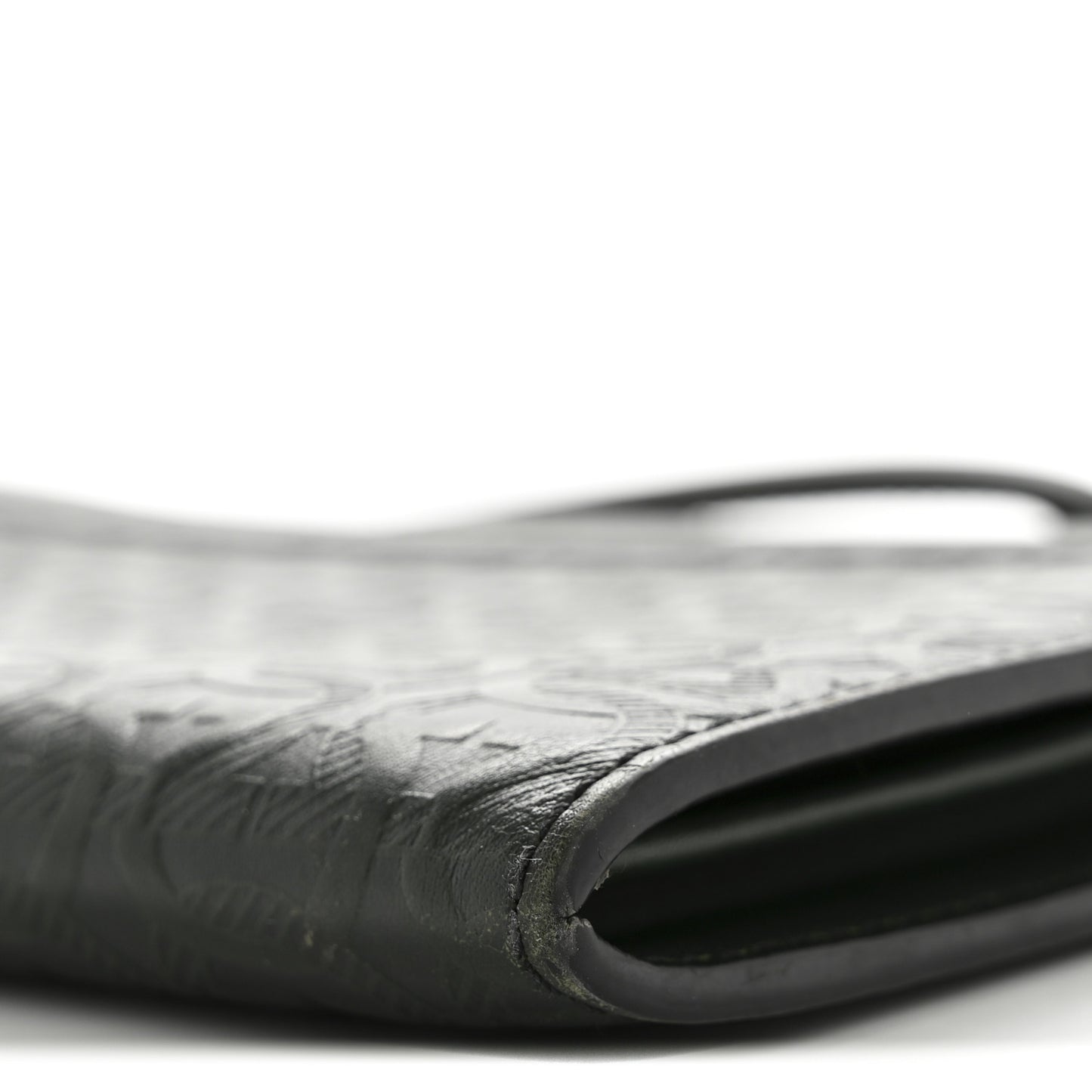 Calfskin Gancini Embossed Wristlet Clutch Dark Green