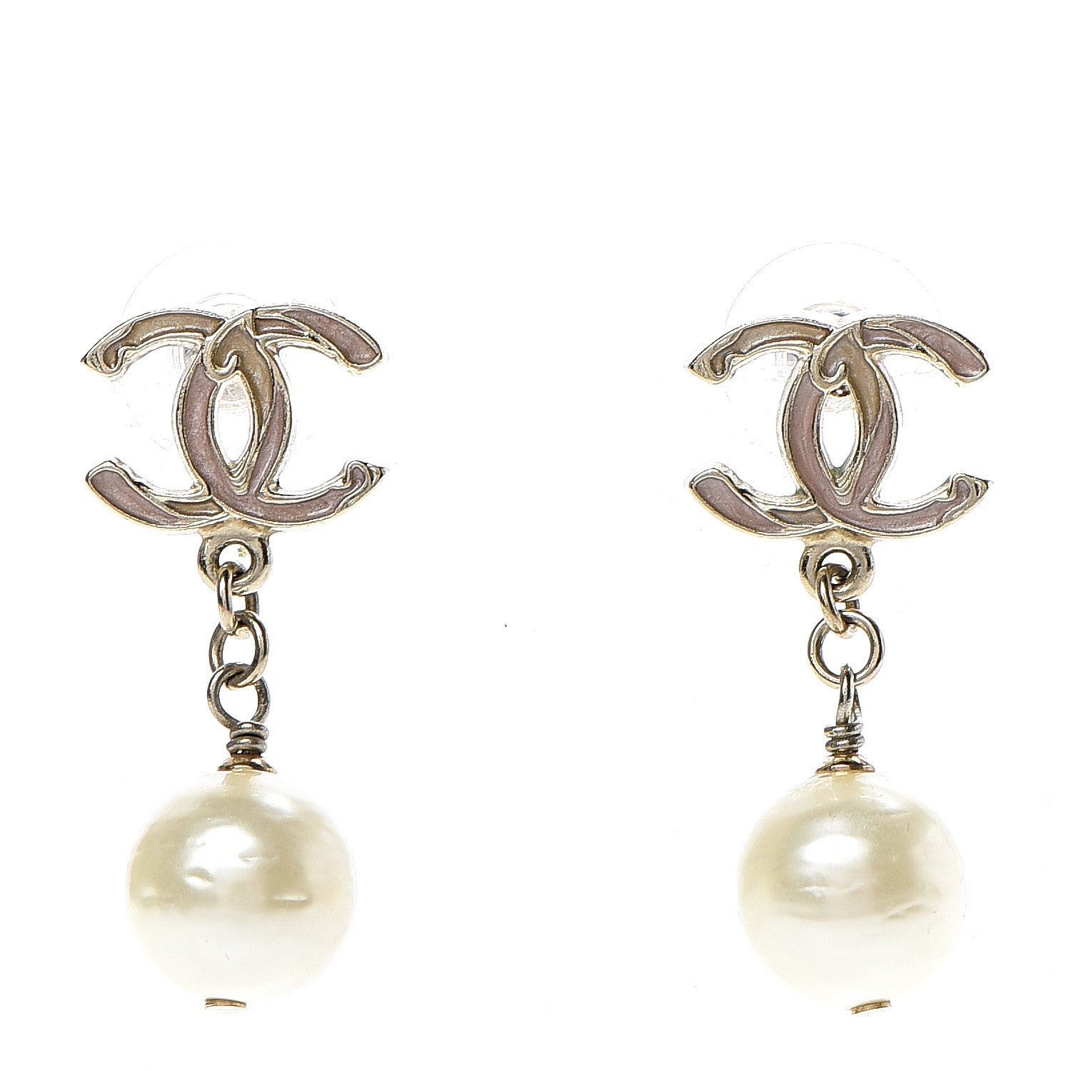 Chanel Enamel CC Pearl Drop Earrings Gold 1 of 4