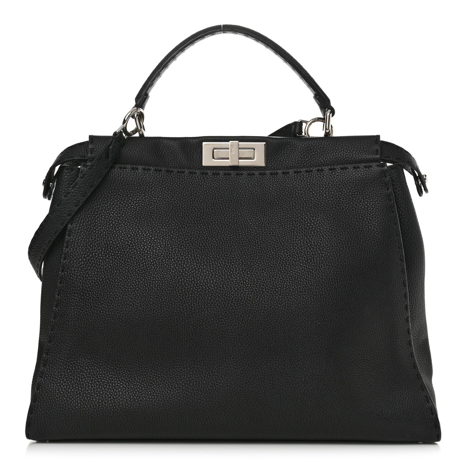 Fendi Cuoio Romano Selleria Bi-Color Large Peekaboo Iconic Satchel Black Mou 1 of 12