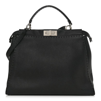 Fendi Cuoio Romano Selleria Bi-Color Large Peekaboo Iconic Satchel Black Mou 1 of 12