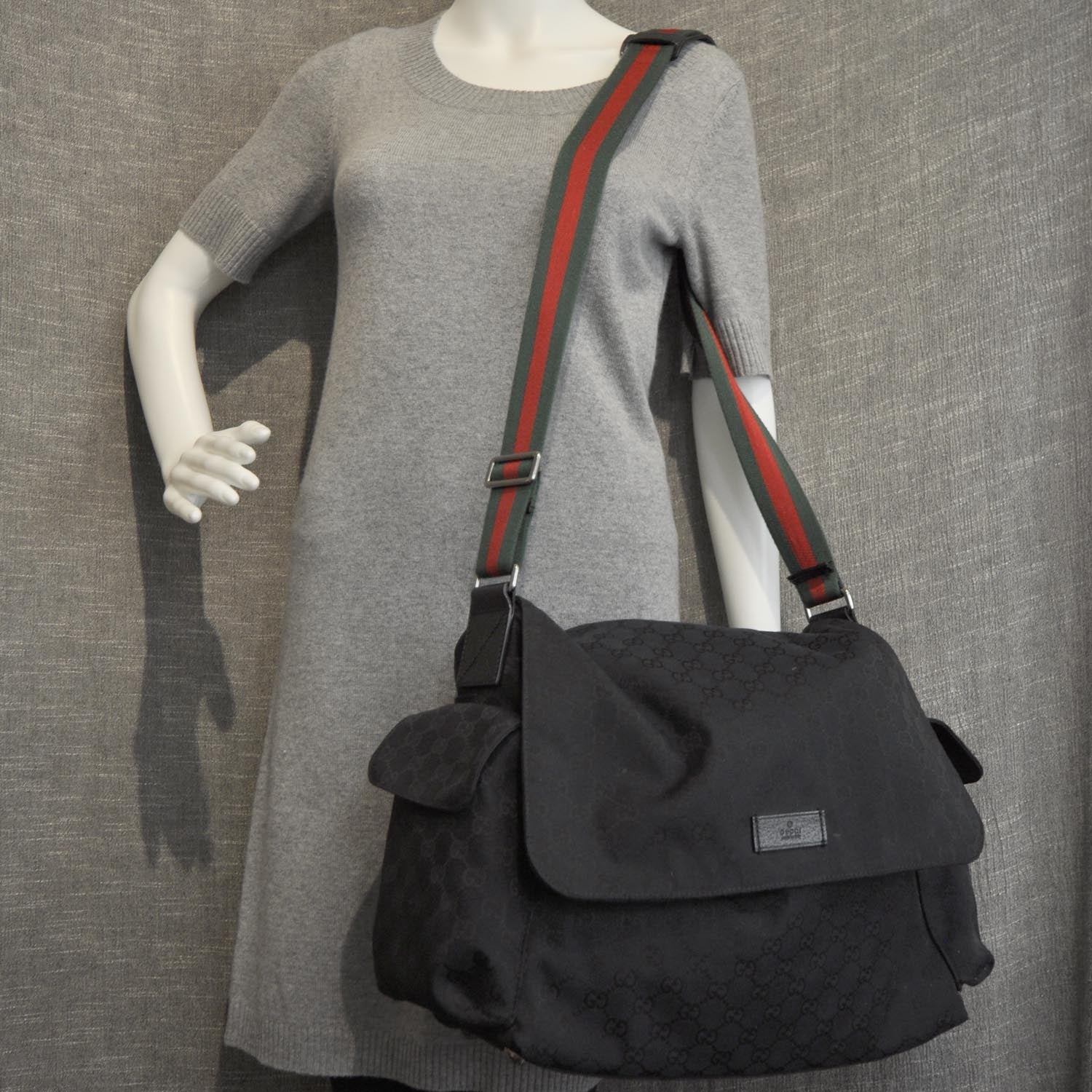 Gucci Monogram Diaper Messenger Bag Black 2 of 9