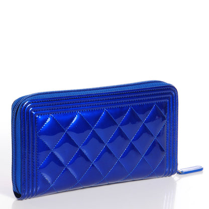 Chanel Metallic Patent Quilted Boy L-Gusset Zip Wallet Blue 3 of 9