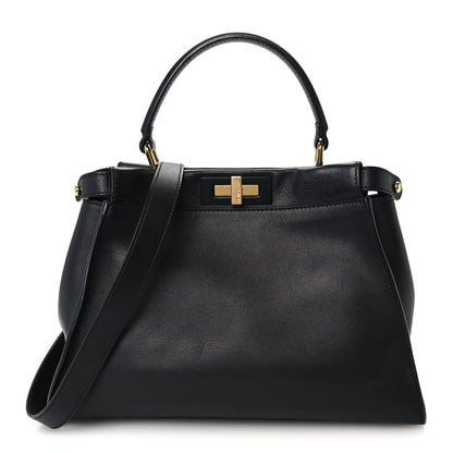 Fendi Vitello Seta Shiny Nappa Medium Peekaboo Iconic Satchel Black 1 of 12