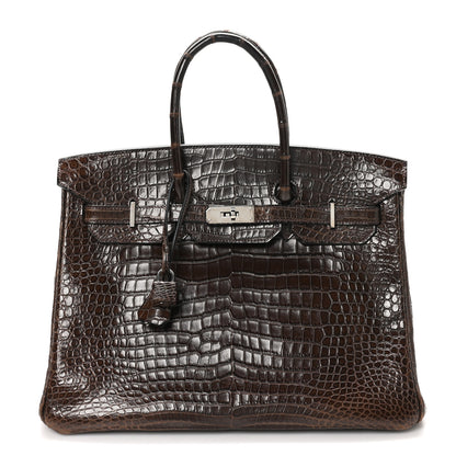 Hermes Shiny Porosus Crocodile Birkin 35 Havane 1 of 10