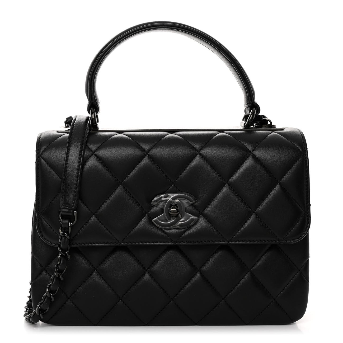 Lambskin Quilted Small Trendy CC Dual Handle Flap Bag So Black