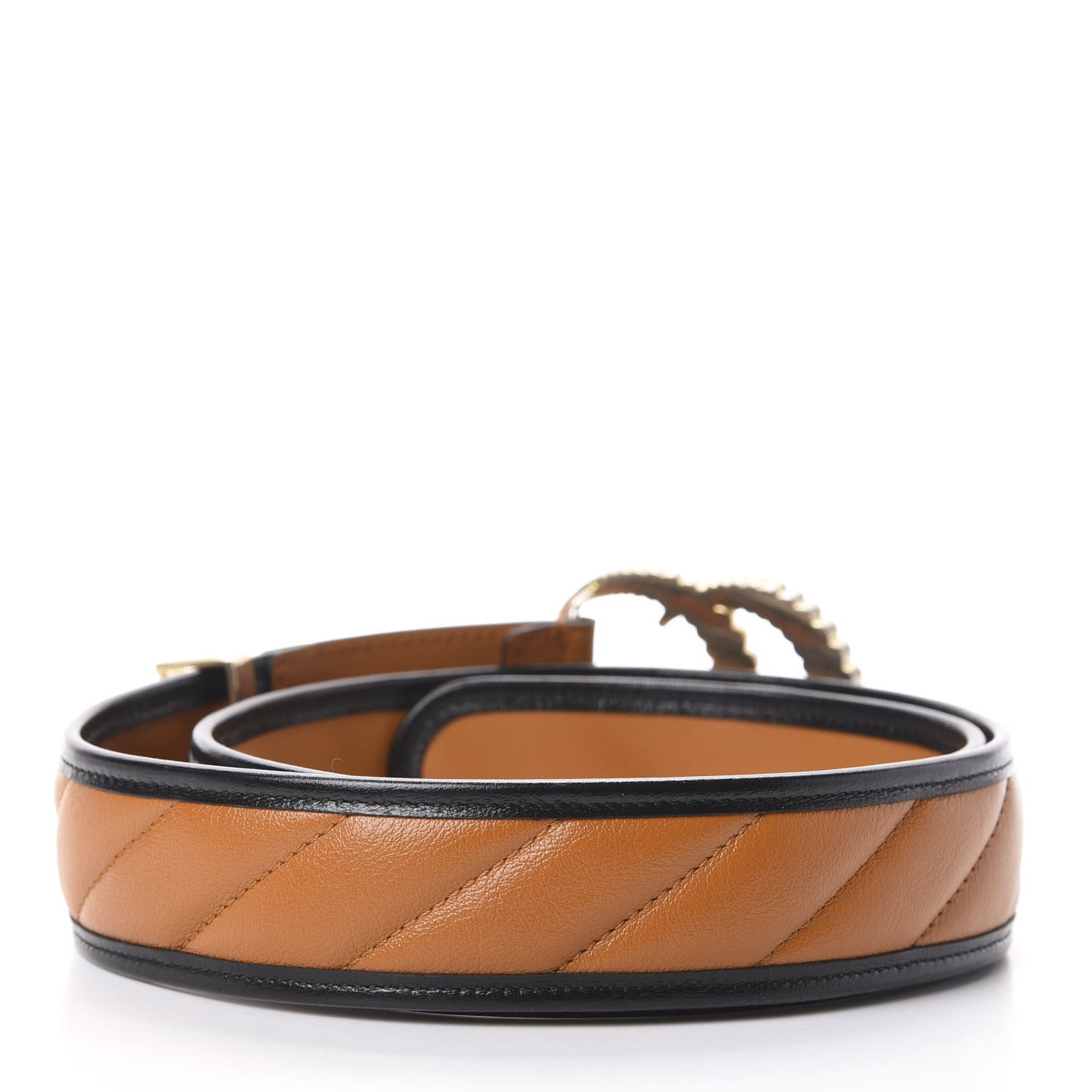 Azalea Calfskin Matelasse Diagonal Torchon Double G 40mm Belt 95 38 Cognac Black