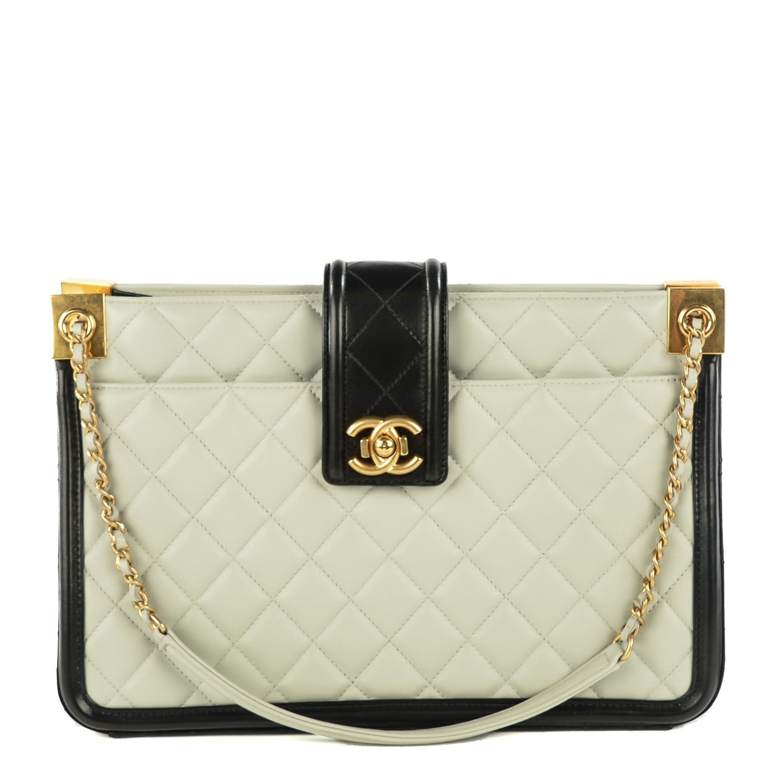 Chanel Calfskin Quilted Elegant CC Large Shopping Tote Grey Black 1 of 8
